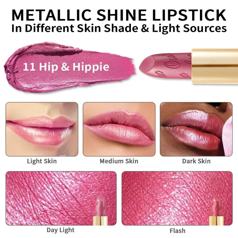 Oulac Pink Lipstick Metallic 3D Shine Lightweight Hydrating High Impact Full Cov